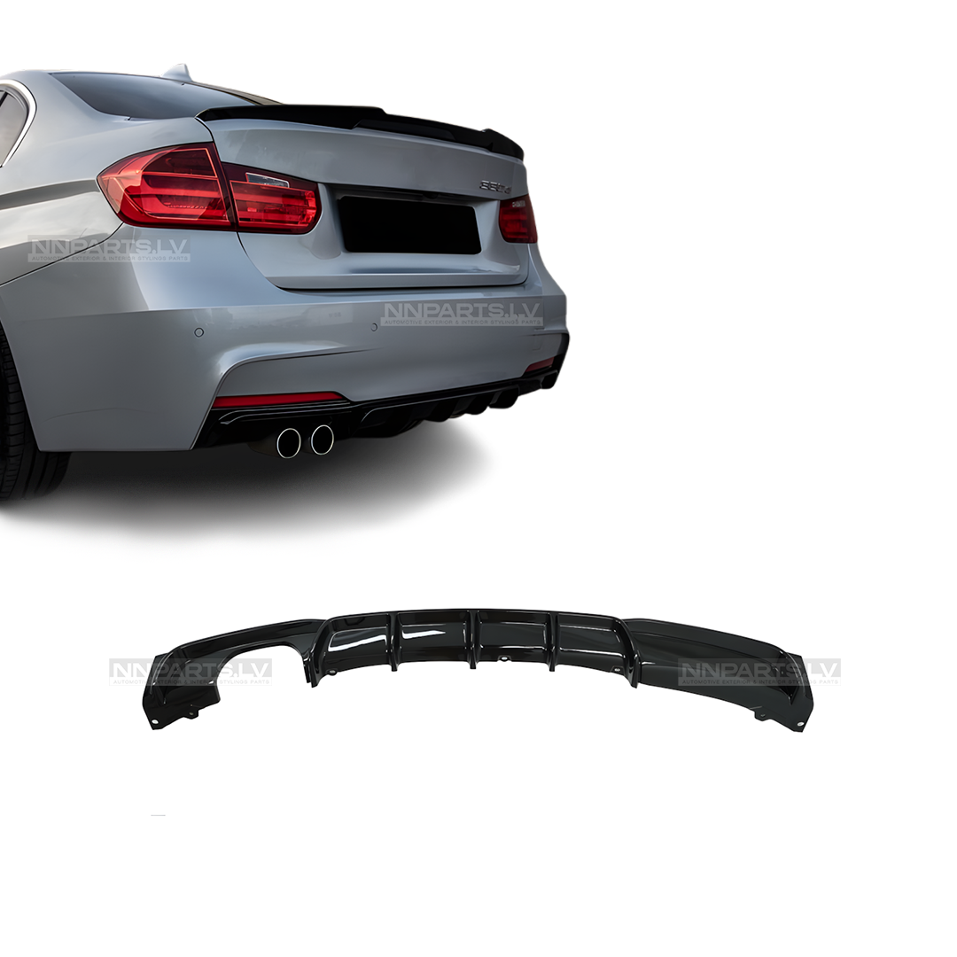 BMW F30 / F31 M Sport aizmugurējā bampera diffuzors BMW F30 / F31 M Sport aizmugurējā bampera diffuzors, melns, glancēts uz auto