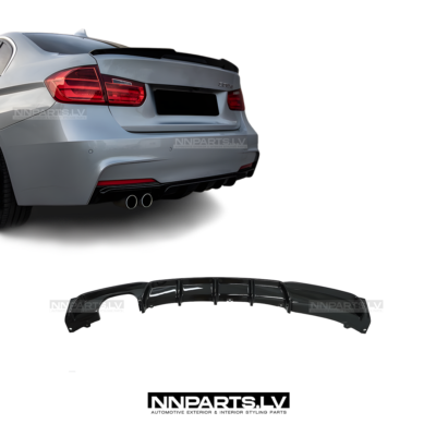 BMW F30 / F31 M Sport aizmugurējā bampera diffuzors, 325, 328, 330, melns, glancēts, tuning detaļas uz auto
