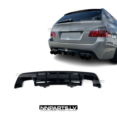 BMW E60 / E61 M Sport aizmugurējā bampera diffuzors (2x2), melns, glancēts, tuning detaļas uz auto
