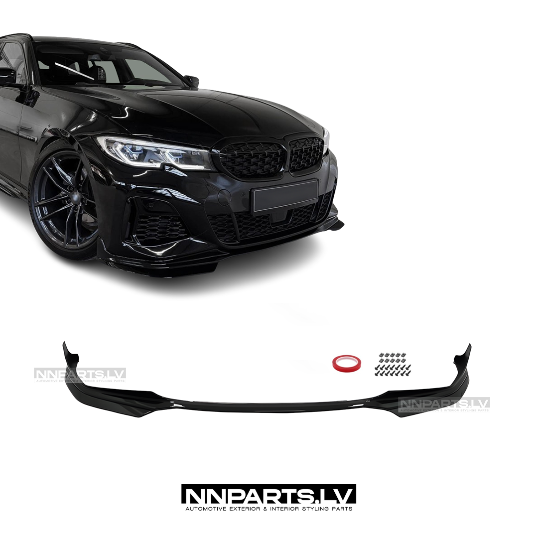 BMW G20 / G21 M Sport priekšējā bampera uzlika BMW G20 / G21 M Sport priekšējā bampera uzlika, lūpa, melna, glancēta tuning detaļa uz auto