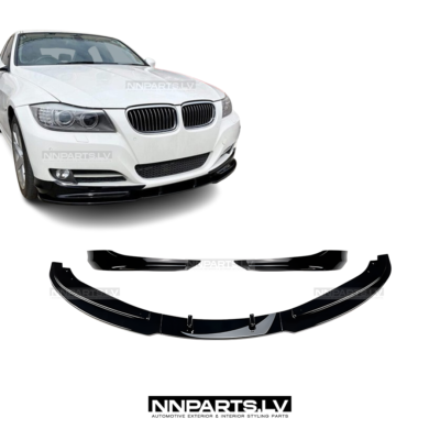 Front bumper lip for BMW E90 / E91 LCI Standard (09-12), black gloss with splitters, tuning parts for 316, 318, 320, 325, 328, 330, 335