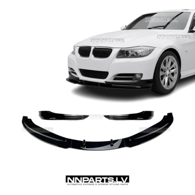 BMW E90 / E91 LCI Standard priekšējā bampera uzlika (09-12), lūpa, melna, glancēta tuning detaļa