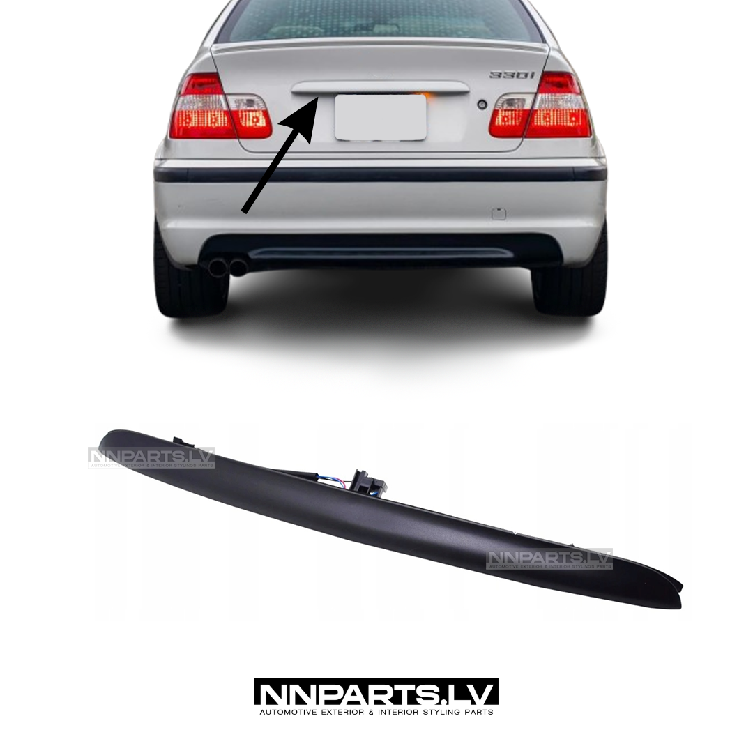 BMW E46 Sedan bagāžnieka līste BMW E46 Sedan bagāžnieka līste ar apgaismojumu, melna, matēta uz auto