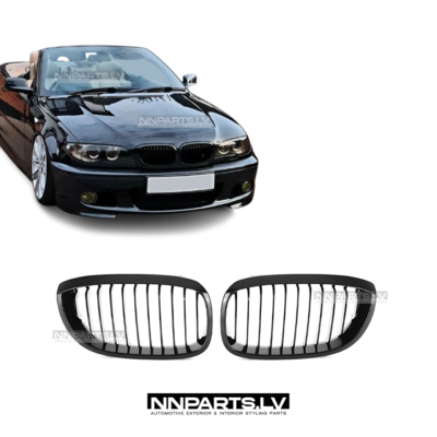 BMW E46 Coupe / Cabrio LCI priekšējās restes, black gloss, melnas, glancētas tuning detaļas
