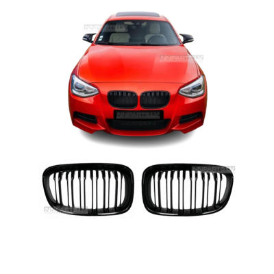 BMW F20 / F21 Pre-LCI M Style priekšējās restes, dubultās nāsis, melnas, glancētas