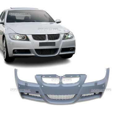 BMW E90 / E91 Pre-LCI M Sport priekšējais bamperis ar PDC (05-08),, pelēks, gruntēts, uz auto