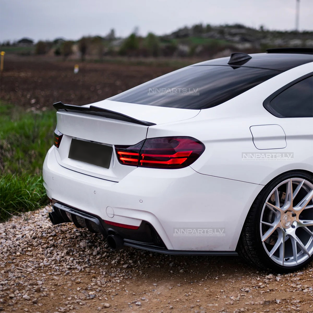 BMW F32 Coupe PSM Style bagāžnieka spoileris BMW F32 Coupe PSM Style bagāžnieka spoileris, melns, glancēts, tuning detaļa uz auto no sāna