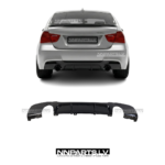 BMW E90 / E91 M Sport aizmugurējā bampera diffuzors (1x1), tuning detaļa, 335 style, melna glancēta uz auto