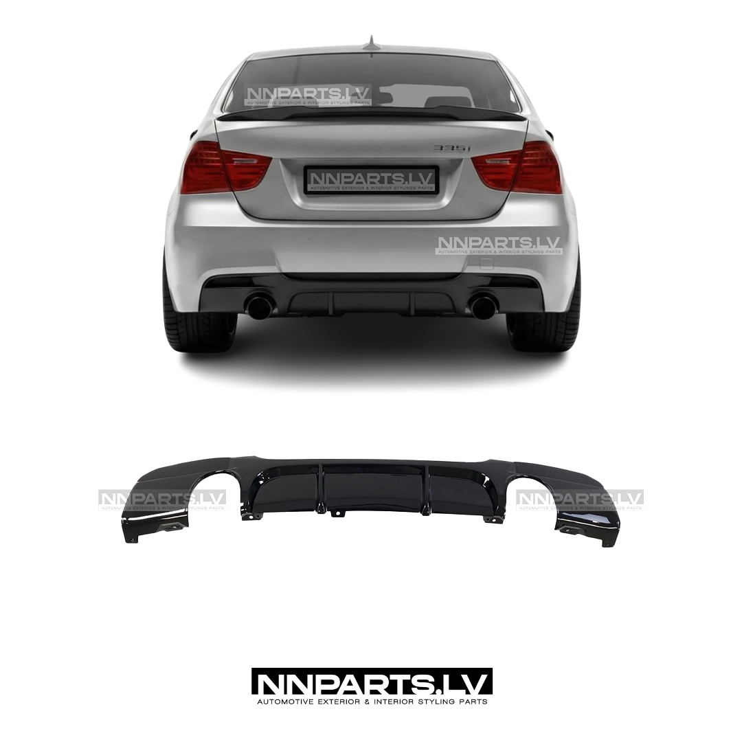 BMW E90 / E91 M Sport aizmugurējā bampera diffuzors (1x1) BMW E90 / E91 M Sport aizmugurējā bampera diffuzors (1x1), tuning detaļa, 335 style, melna glancēta uz auto