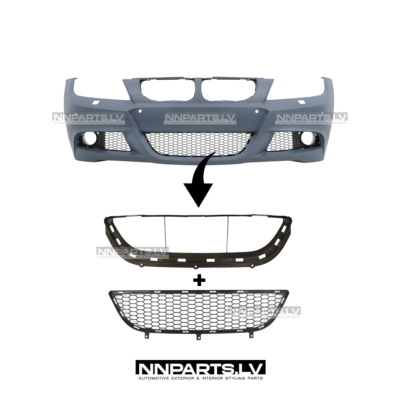 Front M Sport bumper lower grille with the frame for BMW E90 / E91 LCI (09.-12.), tuning parts, spare parts for bmw on the car