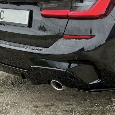 BMW G20 / G21 M Sport aizmugurējā bampera uzlikas (18-22), melnas, glancētas tuning detaļas uz auto