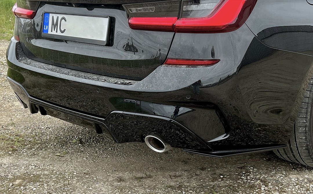 BMW G20 / G21 M Sport aizmugurējā bampera uzlikas (18-22) BMW G20 / G21 M Sport aizmugurējā bampera uzlikas (18-22), melnas, glancētas tuning detaļas uz auto