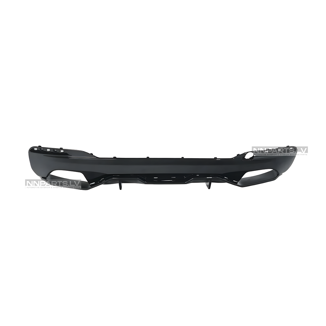 BMW G30 / G31 M Sport aizmugurējā bampera diffuzors BMW G30 / G31 M Sport aizmugurējā bampera diffuzors, melns, glancēts, tuning detaļas, rezerves detaļas priekš 5.sērijas no priekšas