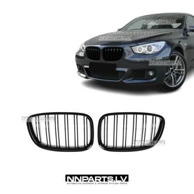 BMW F07 M Style priekšējās restes (09-17), melnas, glancētas tuning detaķas priekš 5.sērijas uz auto