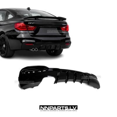 BMW F34 GT M Sport aizmugurējā bampera diffuzors, melns, glancēts, tuning detaļas uz auto