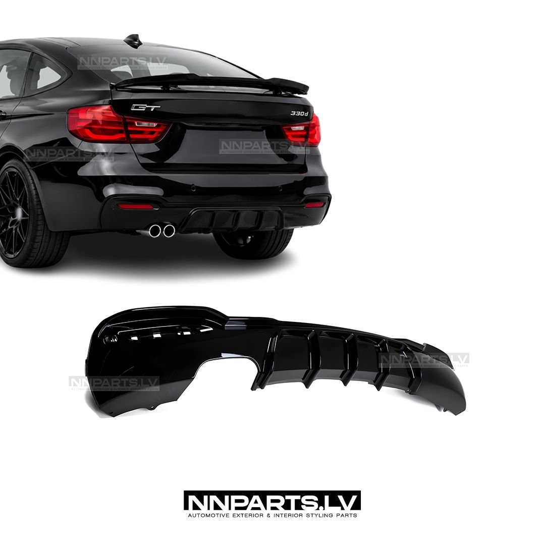 BMW F34 GT M Sport aizmugurējā bampera diffuzors BMW F34 GT M Sport aizmugurējā bampera diffuzors, melns, glancēts, tuning detaļas uz auto