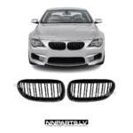 BMW E63 / E64 M Style priekšējās restes, dubultās nāsis, melnas, glancētas tuning detaļas priekš 6.sērija uz auto