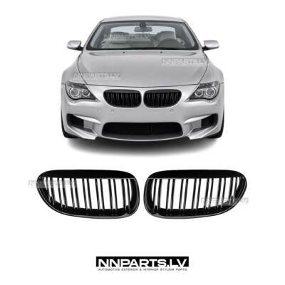 BMW E63 / E64 M Style priekšējās restes, dubultās nāsis, melnas, glancētas tuning detaļas priekš 6.sērija uz auto
