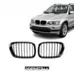 BMW X5 E53 Pre-LCI priekšējās restes, black gloss (99-03), nāsis, melnas, glancētas tuning detaļas priekš e53 uz auto
