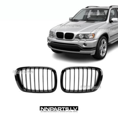 BMW X5 E53 Pre-LCI priekšējās restes, black gloss (99-03), nāsis, melnas, glancētas tuning detaļas priekš e53 uz auto