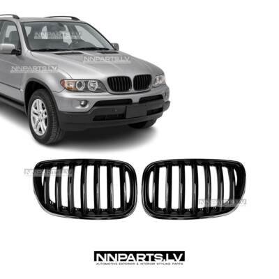 BMW X5 E53 LCI priekšējās restes, black gloss (04-06), melnas, glancētas nāsis, tuning detaļas priekš bmw e53 uz auto