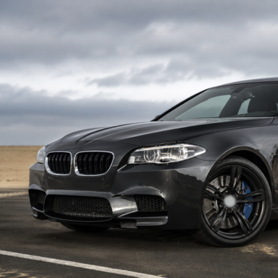 M Style front grille set for BMW F10 / F11, chrome black tuning, styling, performance parts for 5series on the car from the side