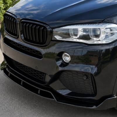 BMW X5 F15 M Sport AERO Style priekšējā bampera uzlika, lūpa, splitteris, melns, glancēts, tuning detaļas uz auto pa kreisi