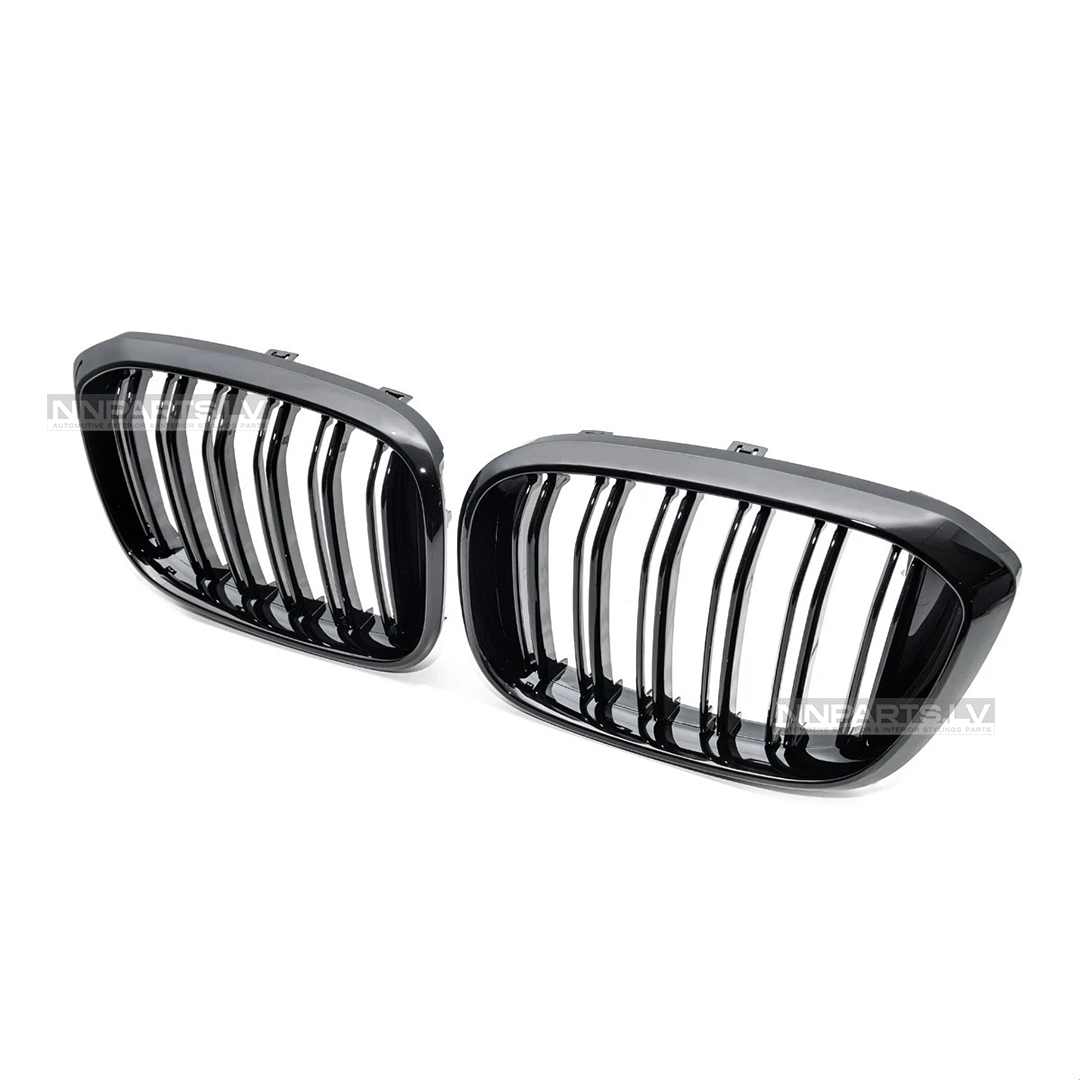 BMW G01 X3 / G02 X4 PRE LCI M Style priekšējās restes BMW G01 X3 / G02 X4 PRE LCI M Style priekšējās restes, nāsis, melnas, glancētas tuning detaļas no sāna