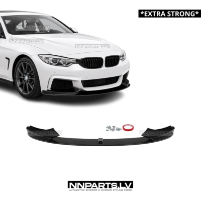 BMW F32 / F33 / F36 M Sport priekšējā bampera uzlika V2, lūpa. spliteris, melna, glancēta tuning detaļa priekš 4sērijas uz auto