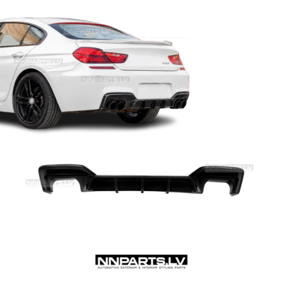 BMW F06 / F12 / F13 Performance aizmugurējā bampera diffuzors (ovāliem 2x2 uzgaļiem), melns, glancēts, priekš tuning detaļas priekš mpack 6sērijas uz auto