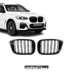BMW G01 X3 / G02 X4 PRE LCI M Style priekšējās restes, nāsis, melnas, glancētas tuning detaļas uz auto