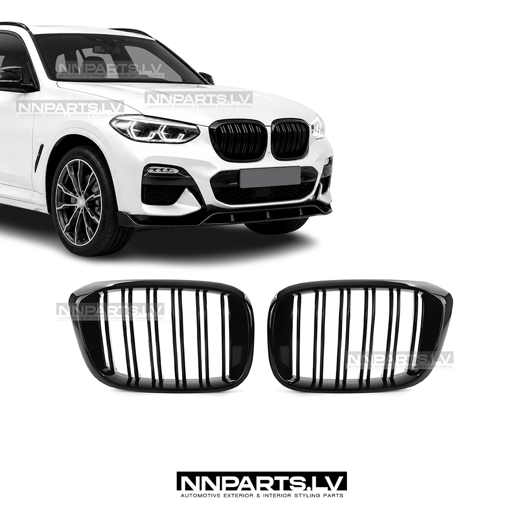 BMW G01 X3 / G02 X4 PRE LCI M Style priekšējās restes BMW G01 X3 / G02 X4 PRE LCI M Style priekšējās restes, nāsis, melnas, glancētas tuning detaļas uz auto