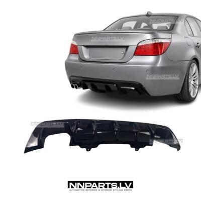 BMW E60 / E61 M Sport Performance aizmugurējā bampera diffuzors, melns, glancēts, tuning detaļas priekš 5.sērijas uz auto