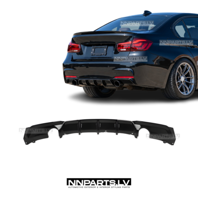 BMW F30 / F31 M Sport Performance aizmugurējā bampera diffuzors (335 / 340), melns, glancēts, tuning, styling detaļas priekš 3sērijas uz auto