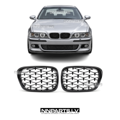 BMW E39 Diamond Style priekšējās restes, melnas, glancētas tuning, styling detaļas priekš 5sērijas uz auto