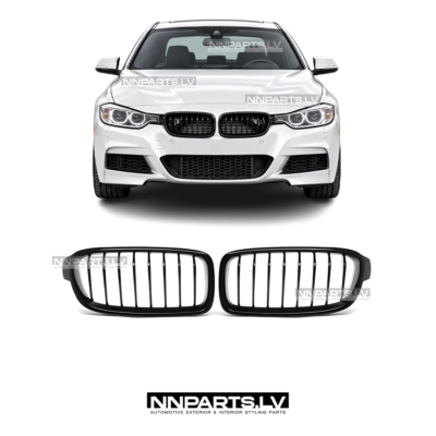 BMW F30 / F31 priekšējās restes, black gloss, melnas, glancētas nāsis. tuning, styling, rezerves detaļas priekš 3sērijas uz auto