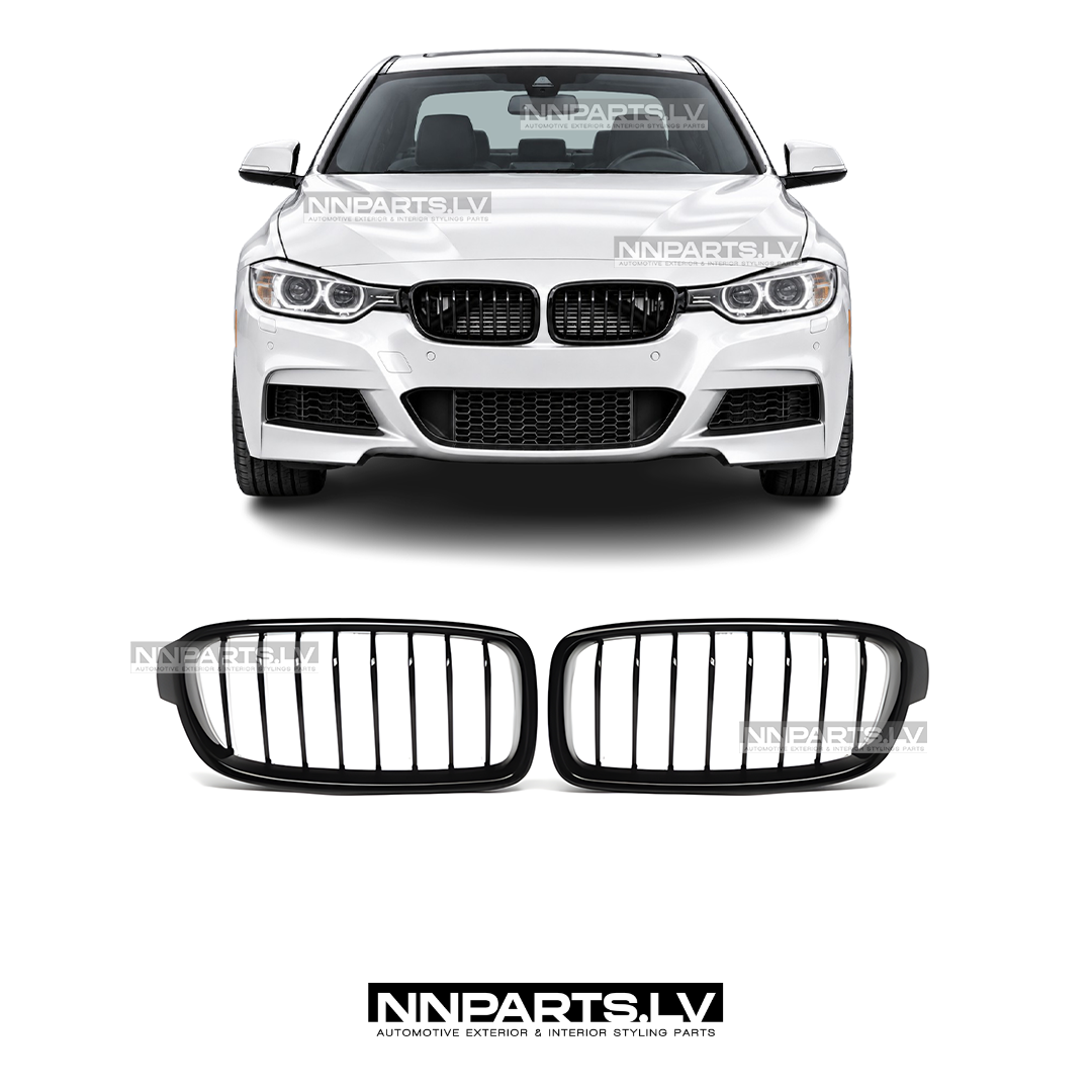 BMW F30 / F31 priekšējās restes, black gloss BMW F30 / F31 priekšējās restes, black gloss, melnas, glancētas nāsis. tuning, styling, rezerves detaļas priekš 3sērijas uz auto