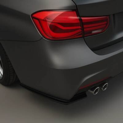 BMW F30 / F31 M Sport aizmugurējā bampera uzlikas, melnas, glancētas, tuning detaļas priekš bmw uz auto pa kreisi