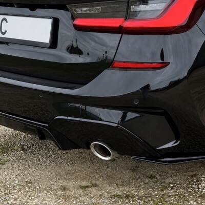 BMW G20 / G21 M Sport Performance aizmugurējā bampera diffuzors, melns, glancēts, tuning, styling, rezerves detaļas priekš 3sērijas uz auto pa labi